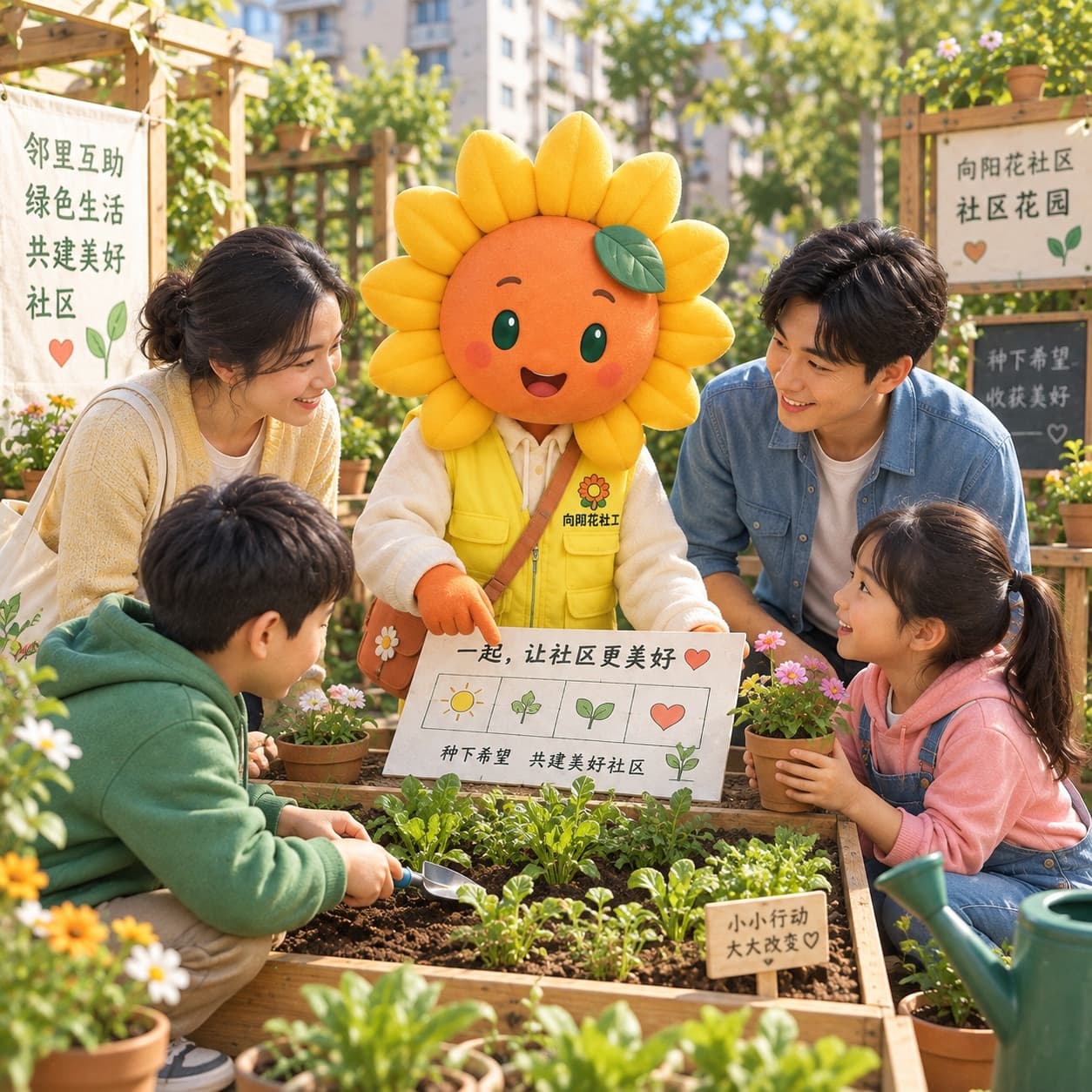小向与中国社区成员在共享花园开展精神康复活动