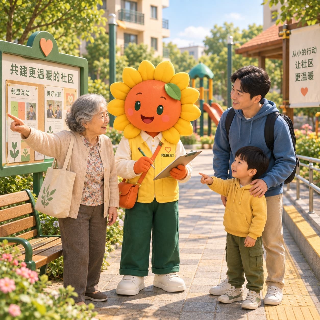 小向和中国社会工作者开展社区需求走访