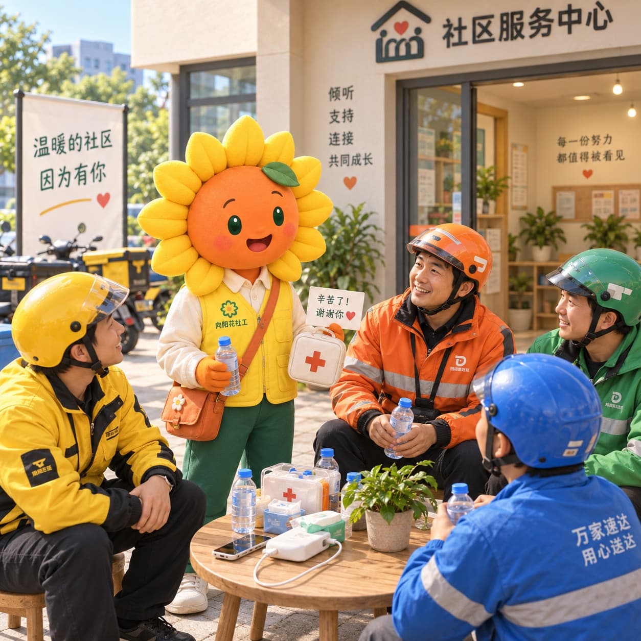 小向和社会工作者为中国外卖骑手开展外展服务